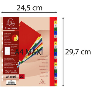 Farebné registre z PP, 20 kusov, pre DIN A4+ - rôzne farby