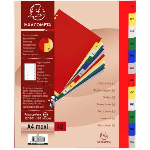 Exacompta 92E Register DIN A4 12 Taben farbig Polypropylen stabil
