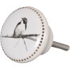 Clayre & Eef 62344 Kľučka na dvere Ø 4 cm bielo-sivá Keramické vtáky okrúhle