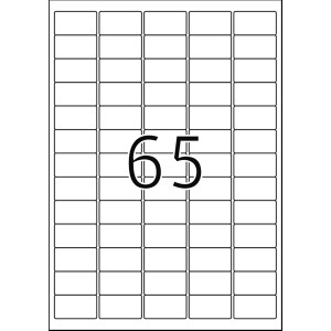 Adresné štítky Premium A4 38,1x21,2 mm okrúhle rohy biely matný papier 1625 ks.