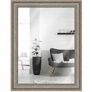 MendeFrames Wandspiegel H740 Shabby-Chic 30x60 cm grau aus Massivholz