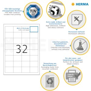 Štítky HERMA Premium A4, biely 48,3x33,8 mm matný papier 800 ks.