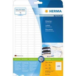 Etikety Premium A4, biely papier 25,4x10 mm matný...