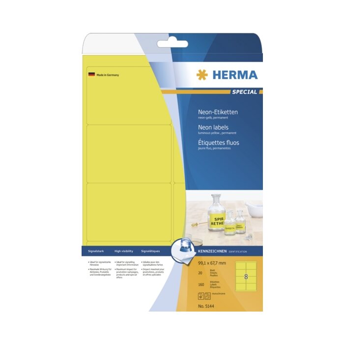 Štítky HERMA A4 neónovo žlté 99,1x67,7 mm papier matný 160 ks