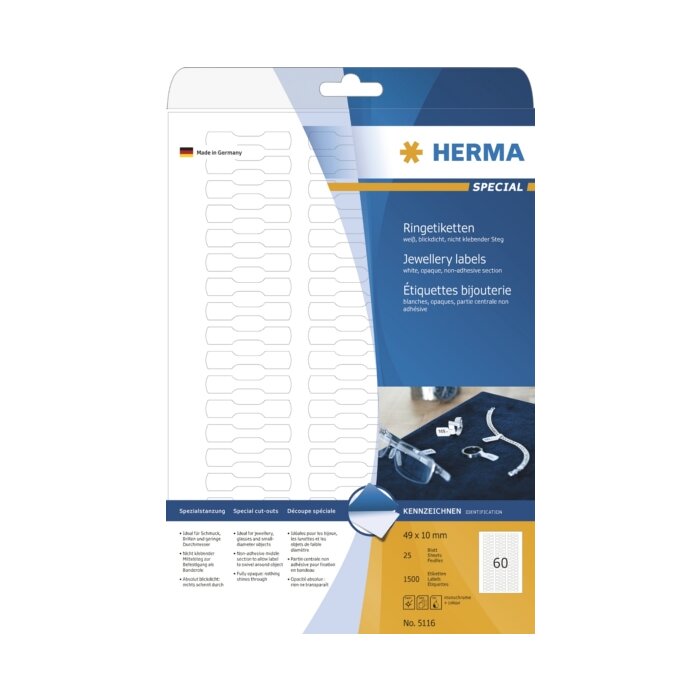 Krúžkové etikety HERMA A4 biele 49x10 mm matný papier matný 1500 kusov