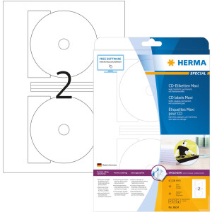 Štítky na CD maxi A4 biele Ø 116 mm papier matný nepriehľadný 20 ks.