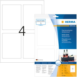 Etikety na fľaše A4 atramentové biele 90x120 mm lesklý papier 40 ks.