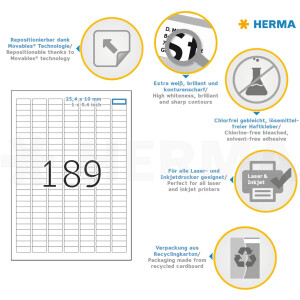 Štítky HERMA A4 biele 25,4 x 10 mm matný snímateľný papier 4725 kusov