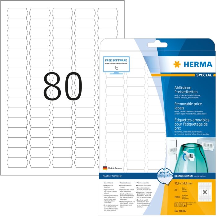 Cenové etikety A4 biela 35,6x16,9 mm Pohyblivý snímateľný papier matný 2000 ks.