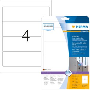 Štítky na zakladače A4 biele 192x61 mm Pohyblivý snímateľný papier matný nepriehľadný 100 ks.