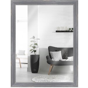 MendeFrames Wandspiegel H470 Landhaus-Stil aus Massivholz grau gemasert 20x25 cm