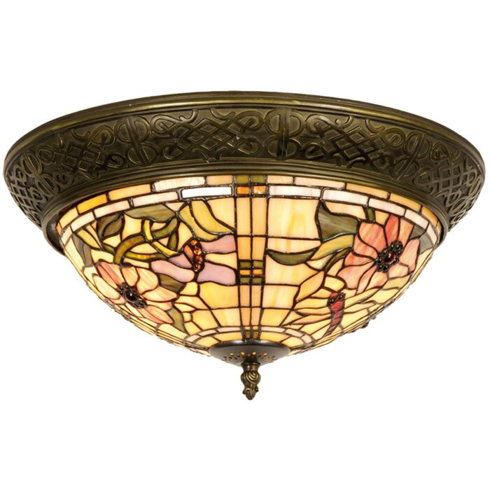 Lumilamp 5LL-5350 Stropné svietidlo Tiffany Ø 38x19 cm Béžová Ružové sklenené kvety trojuholník