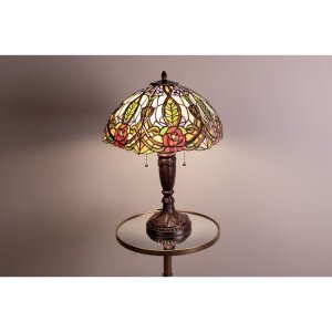 LumiLamp 5LL-5370 Tiffany stolová lampa Ø 47x61 cm zelená ružová sklenená ruža polkruhová