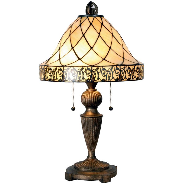 LumiLamp 5LL-5408 Stolná lampa Tiffany Ø 36x62 cm Béžová Hnedý sklenený trojuholník