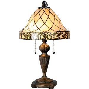 LumiLamp 5LL-5408 Stolná lampa Tiffany Ø 36x62 cm Béžová Hnedý sklenený trojuholník