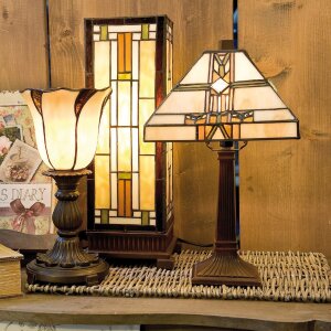 5LL-5445 Stolová lampa Tiffany 18x45 cm Hnedá sklenená štvorcová stolová lampa