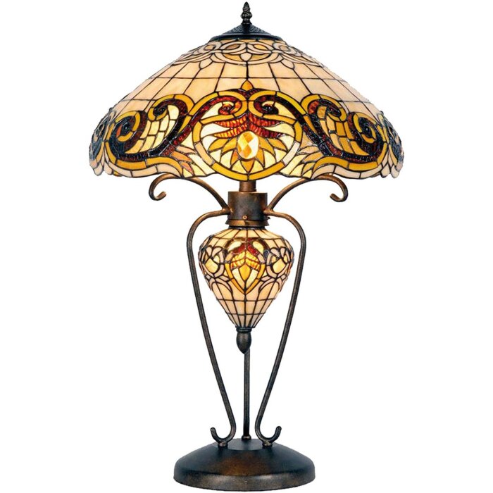 LumiLamp 5LL-5475 Tiffany stolová lampa Ø 46x76 cm žltá sklenená stolová lampa