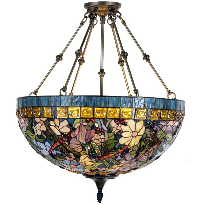 LumiLamp 5LL-5517 Závesná lampa Tiffany Ø 70x75 cm Modrá béžová kovová sklenená vážka