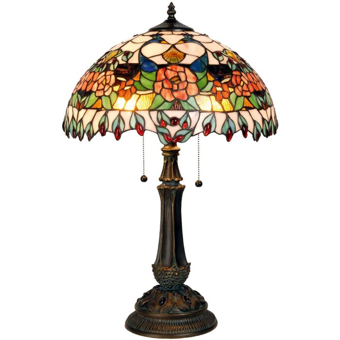 LumiLamp 5LL-5530 Tiffany stolová lampa Ø 41x67 cm červeno-zelená sklenená ruža polkruhová