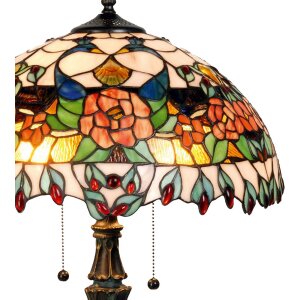 LumiLamp 5LL-5530 Tiffany stolová lampa Ø 41x67 cm červeno-zelená sklenená ruža polkruhová