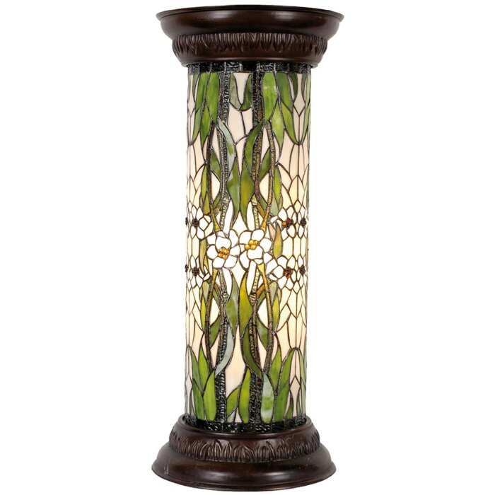 LumiLamp 5LL-5539 Stĺpik Tiffany Ø 31x78 cm Zelené biele sklo Kvety okrúhle