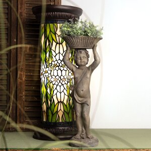 LumiLamp 5LL-5539 Stĺpik Tiffany Ø 31x78 cm Zelené biele sklo Kvety okrúhle
