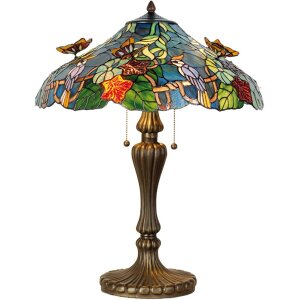 LumiLamp 5LL-5582 Tiffany stolová lampa Ø 52x65 cm modrozelené sklenené motýle