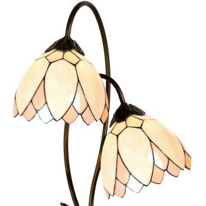 LumiLamp 5LL-5602 Tiffanyho stolová lampa Ø 33x61 cm béžové hnedé sklo kvety