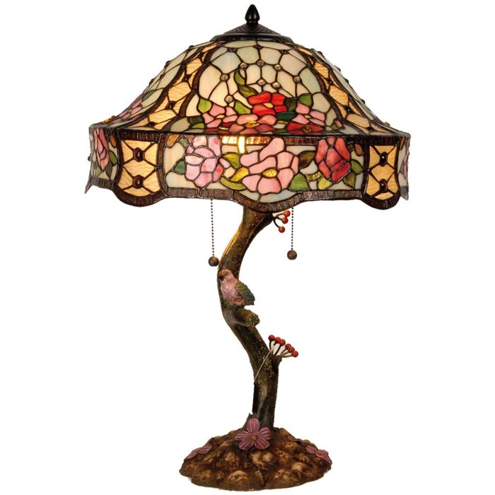 LumiLamp 5LL-5631 Stolná lampa Tiffany Ø 45x62 cm zelené ružové sklenené kvety