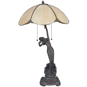 LumiLamp 5LL-5719 Tiffany stolová lampa Ø 41x70 cm Béžová sklenená stolová lampa