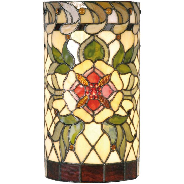 LumiLamp 5LL-9906 Nástenné svietidlo Tiffany 20x11x36 cm Zelené červené sklo Rose Semicircle