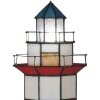 LumiLamp 5LL-1166 Tiffanyho stolová lampa Maják 21x56 cm červené biele sklo šesťuholník