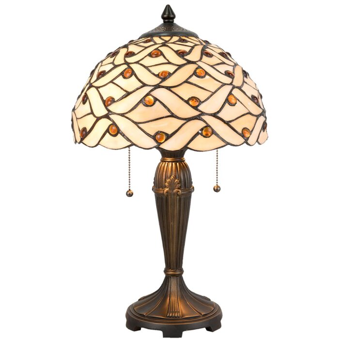 LumiLamp 5LL-5181 Tiffany stolová lampa Ø 30x50 cm Béžová Hnedé sklo polkruh