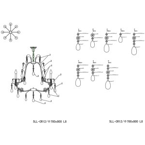 Luster Clayre & Eef 5LL-CR12 - 90-150 x Ø 75 cm 8x E14-40w multi