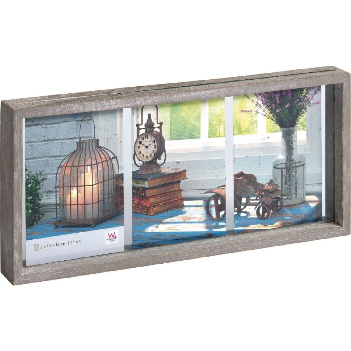 Galerijný rám Rustic 3 fotografie 10x15 cm sivý