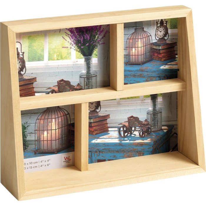 Galerijný rám Rustic 4 fotografie 10x10 cm a 10x15 cm prírodný