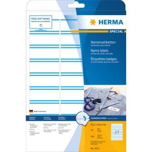 Štítky Herma SPECIAL, odnímateľné, A4, 63,5 x 29,6 mm, bielo-modré pruhy, z acetátového hodvábu, s možnosťou tlače