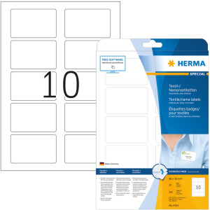 Štítky Herma SPECIAL, odnímateľné, A4, 80 x 50 mm, biele, oddeliteľné, z acetátového hodvábu, s možnosťou tlače