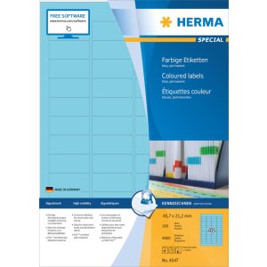 Farebné štítky Herma SPECIAL, A4, 45,7 x 21,2 mm, modré, permanentné lepidlo
