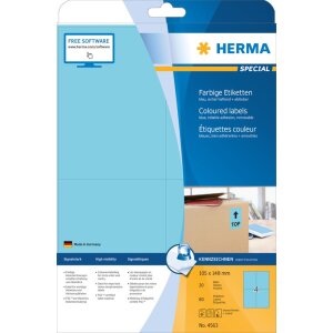 Farebné etikety Herma SPECIAL, A4, 105 x 148 mm, modré, odnímateľné