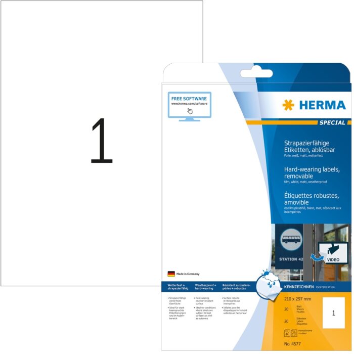 Herma SPECIAL Fóliové etikety odolné voči poveternostným vplyvom, A4, 210 x 297 mm, biele, extrémne silná priľnavosť, odnímateľné