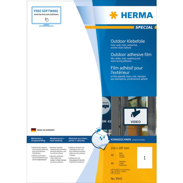 Herma SPECIAL Vonkajšie fóliové etikety odolné voči poveternostným vplyvom, A4, 210 x 297 mm, biele, extrémne silná priľnavosť, roztiahnuteľné