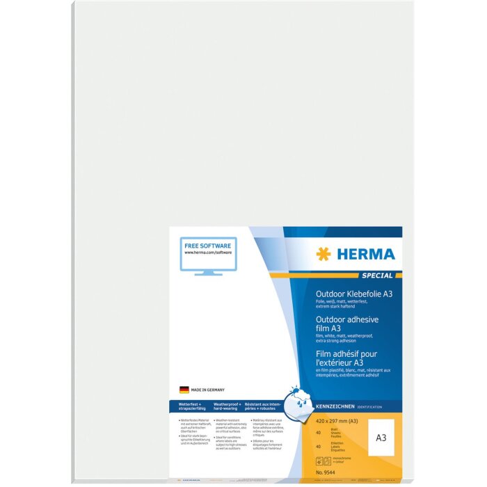 Herma SPECIAL Vonkajšie fóliové etikety odolné voči poveternostným vplyvom, A3, 297 x 420 mm, biele, extrémne silná priľnavosť, roztiahnuteľné