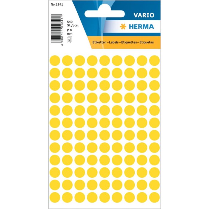 Viacúčelové etikety žlté Ø 8 mm okrúhly papier matný 540 ks.