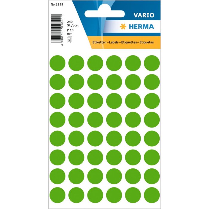 Viacúčelové etikety zelené Ø 12 mm okrúhly papier matný 240 ks.