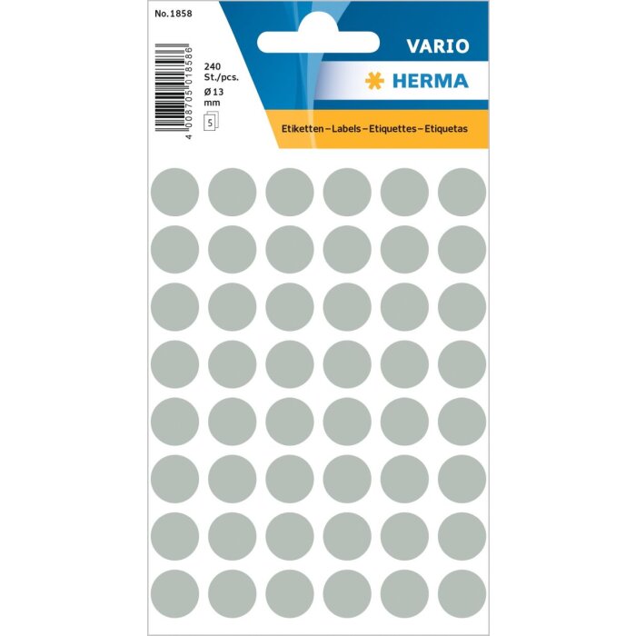 Viacúčelové etikety sivé Ø 12 mm okrúhly papier matný 240 ks.