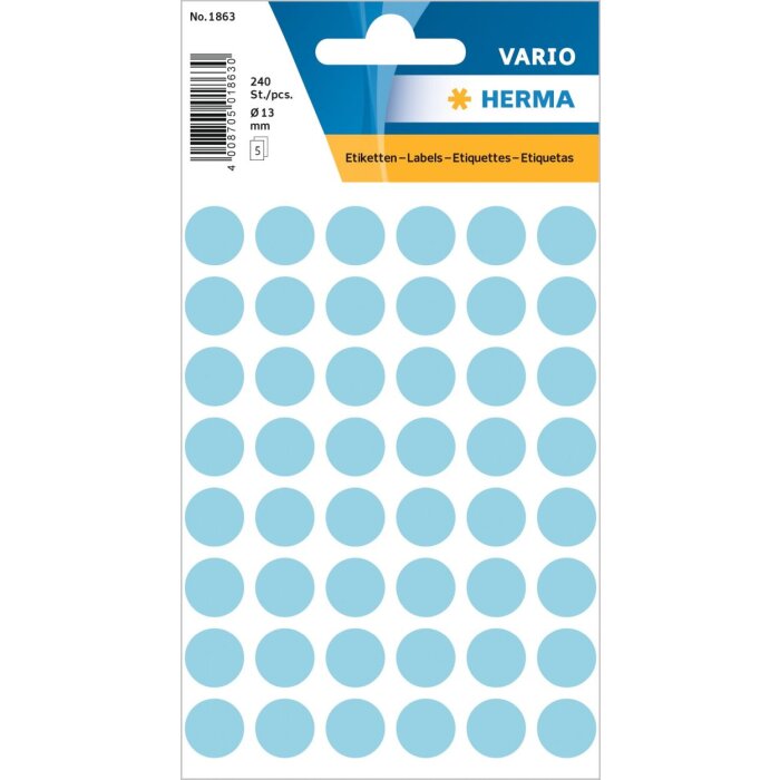 Viacúčelové etikety modré Ø 12 mm okrúhly papier matný 240 ks.