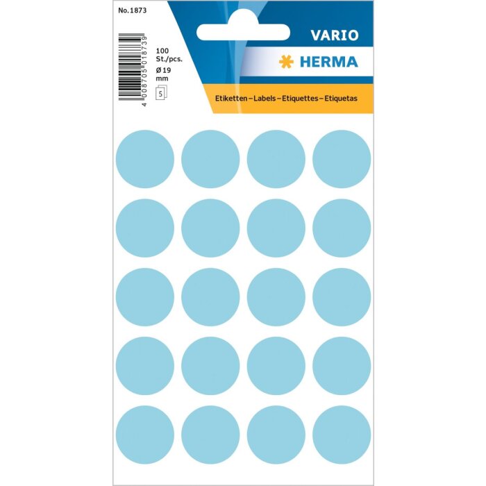 Viacúčelové etikety VARIO COLOUR DOTS BLUE 19 mm