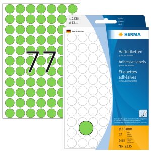 Viacúčelové etikety zelené Ø 13 mm okrúhly papier matný 2464 ks.