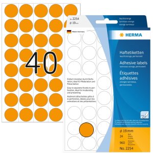 Viacúčelové etikety svetlooranžové Ø 19 mm okrúhly matný papier 960 ks.